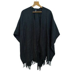 Echo New York Black Fringe Knit Poncho Shawl One Size Soft Layering Wrap